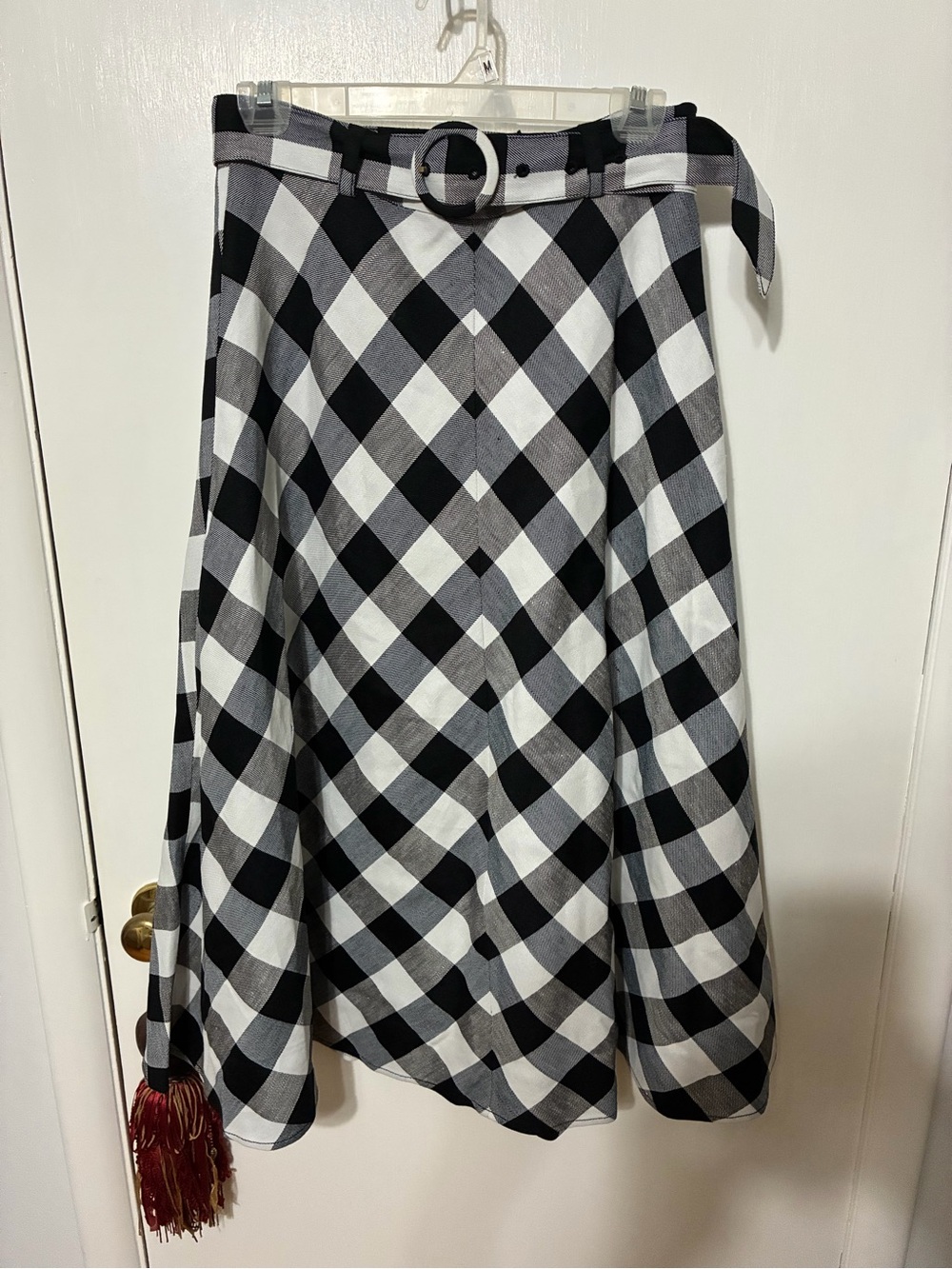 kate spade Black and White Gingham A-Line Skirt with Belt
